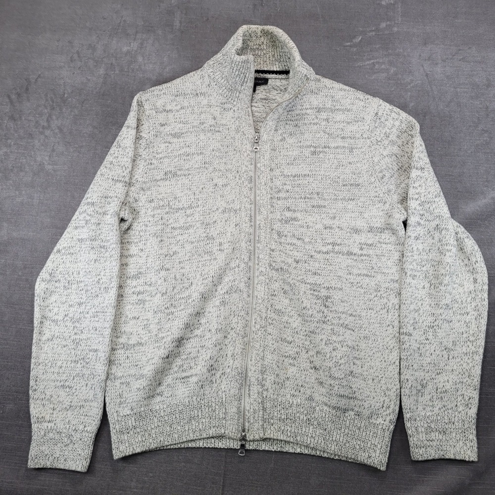 Banana Republic Mens Large Gray Marled Full Zip Mock Neck Cotton Blend Sweater